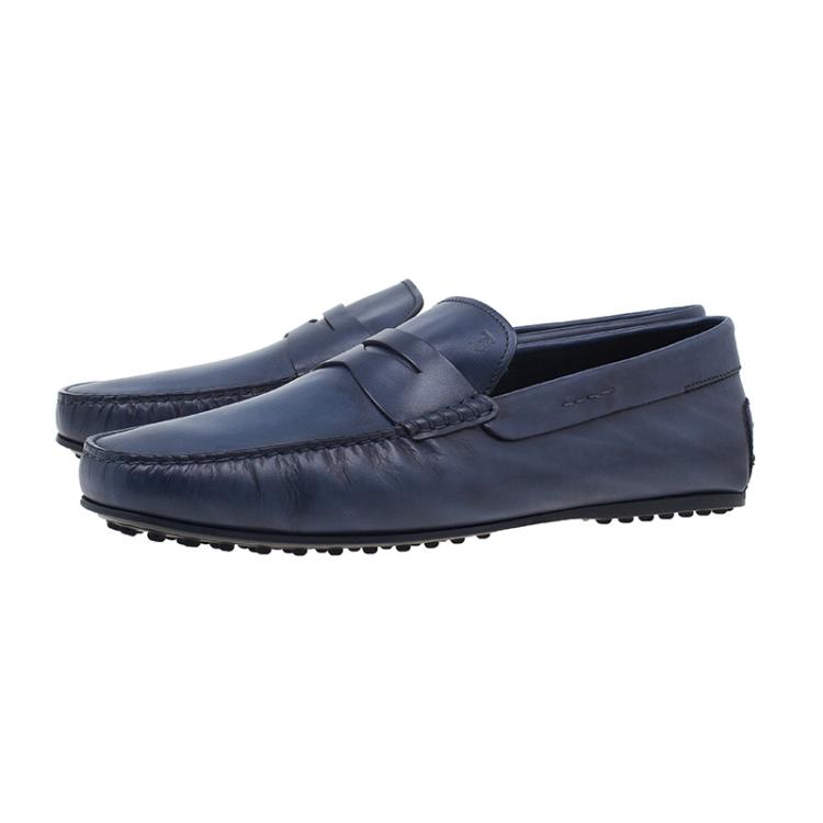 Pre Owned Tod's Blue Leather Penny Loafers Size 45