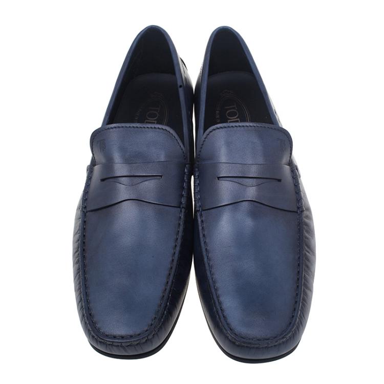 Pre Owned Tod's Blue Leather Penny Loafers Size 45