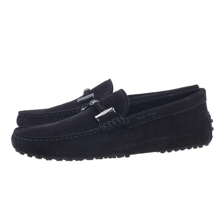 Pre Owned Tod's Black Suede Horsebit Buckle Loafers Size 41.5