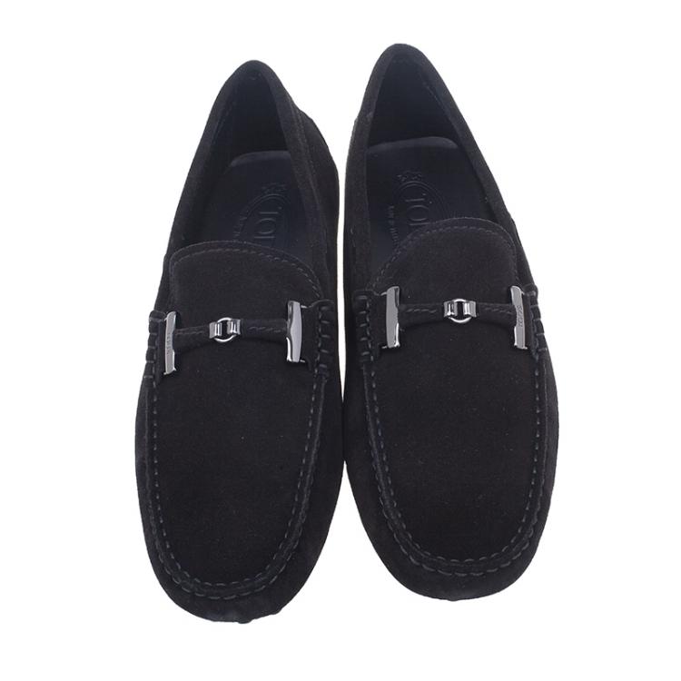 Pre Owned Tod's Black Suede Horsebit Buckle Loafers Size 41.5