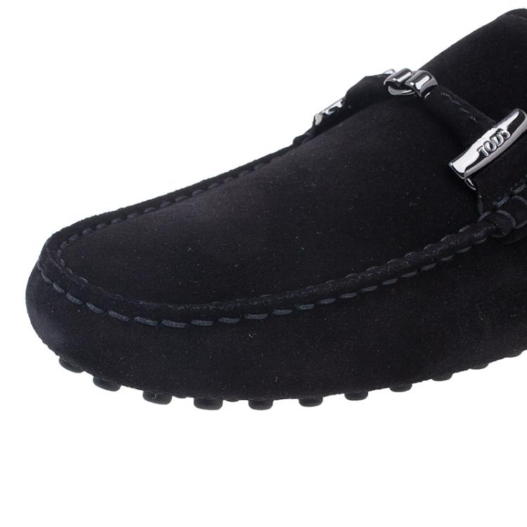 Pre Owned Tod's Black Suede Horsebit Buckle Loafers Size 41.5