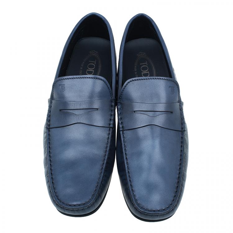 Pre Owned Tod's Blue Leather Loafers Size 43.5