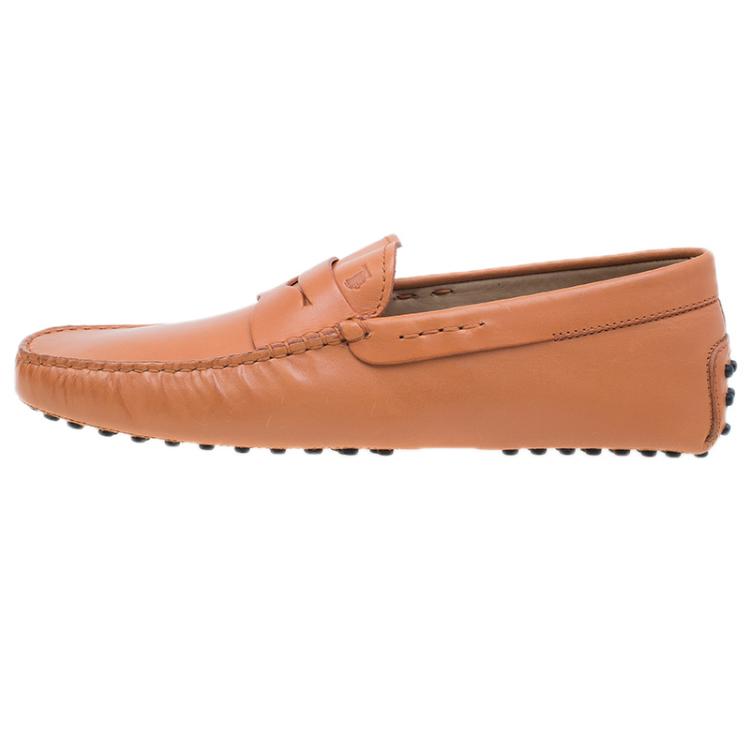 Pre Owned Tod's Orange Leather Penny Loafers Size 42
