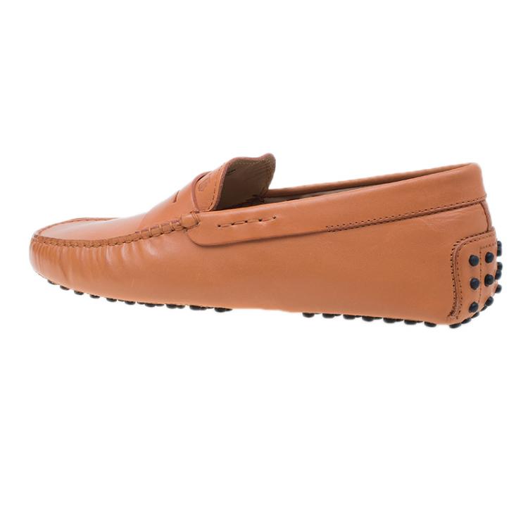 Pre Owned Tod's Orange Leather Penny Loafers Size 42