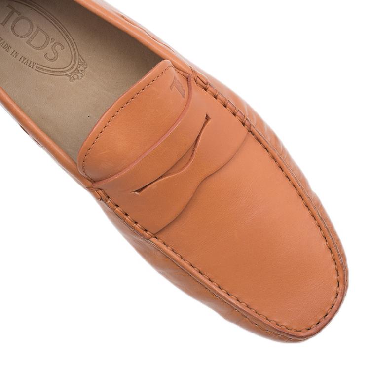 Pre Owned Tod's Orange Leather Penny Loafers Size 42
