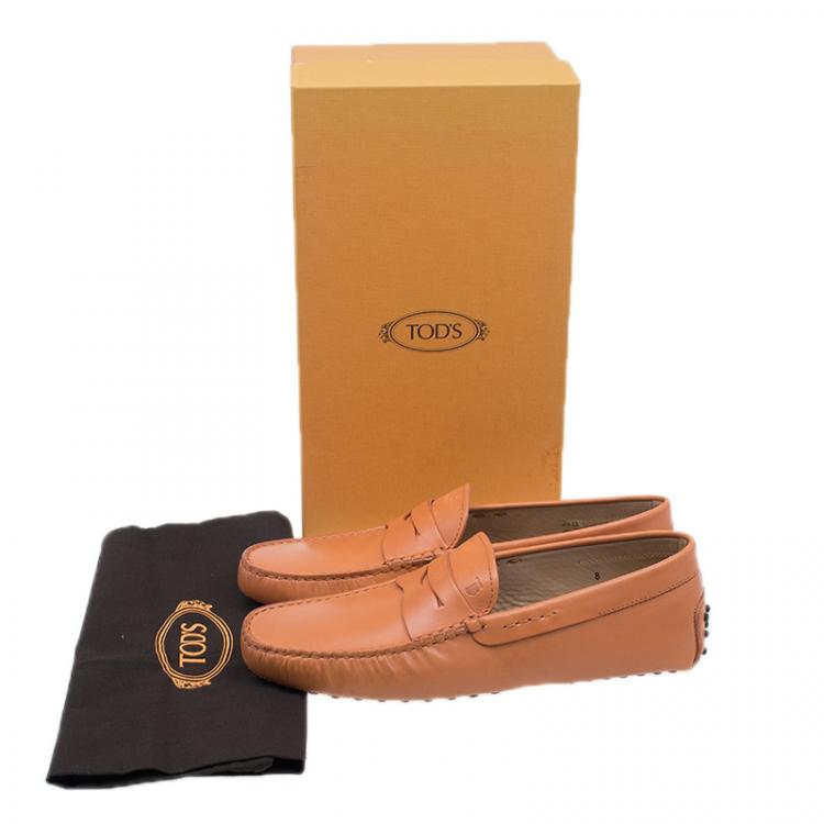 Pre Owned Tod's Orange Leather Penny Loafers Size 42