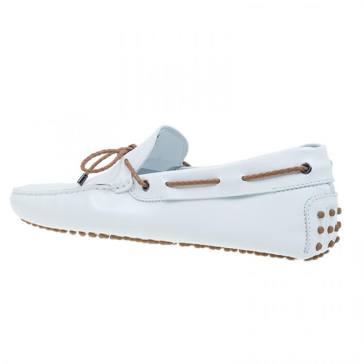 Pre Owned Tod's White Leather Bow Loafers Size 42.5
