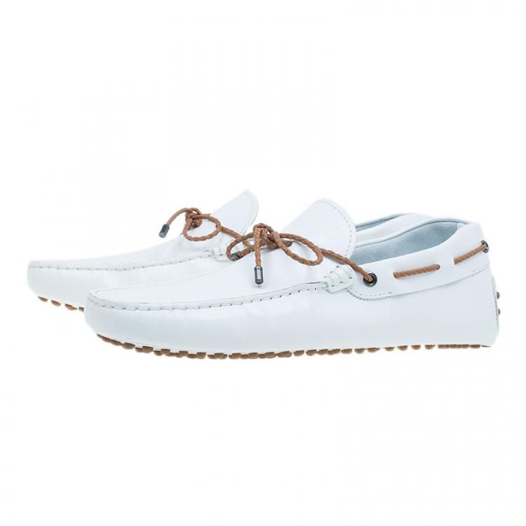 Pre Owned Tod's White Leather Bow Loafers Size 42.5