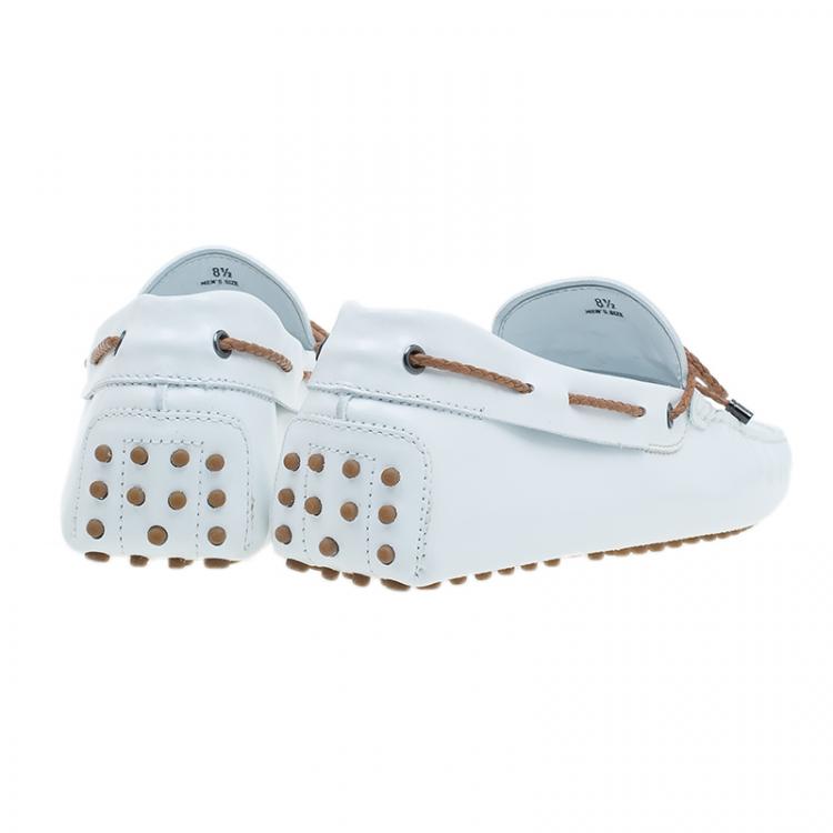 Pre Owned Tod's White Leather Bow Loafers Size 42.5