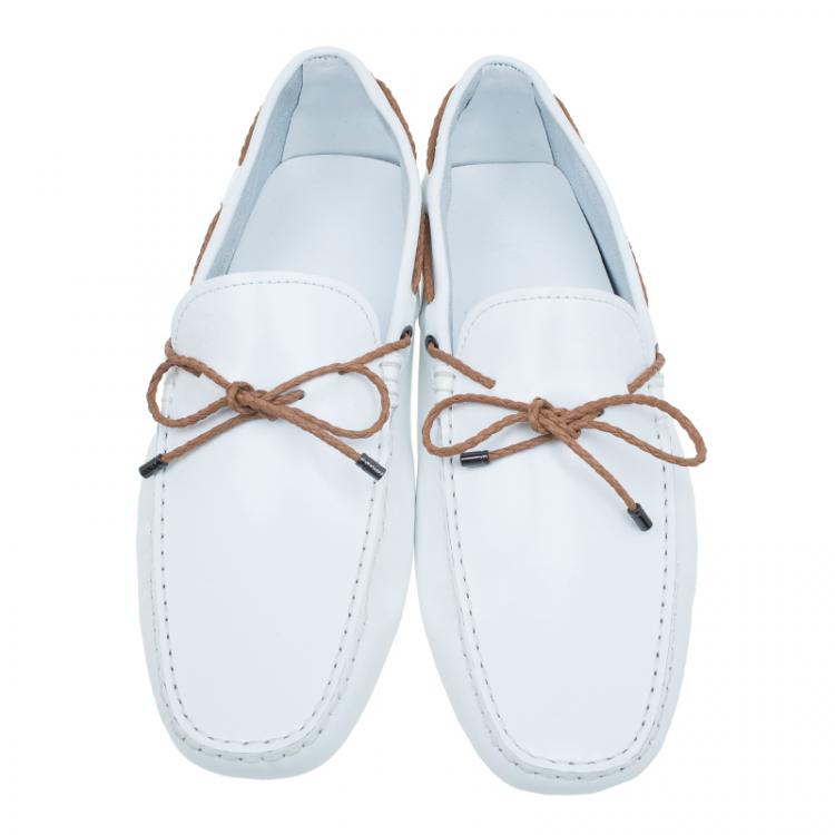 Pre Owned Tod's White Leather Bow Loafers Size 42.5