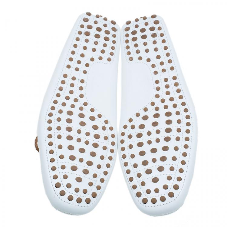 Pre Owned Tod's White Leather Bow Loafers Size 42.5