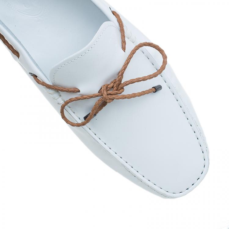 Pre Owned Tod's White Leather Bow Loafers Size 42.5