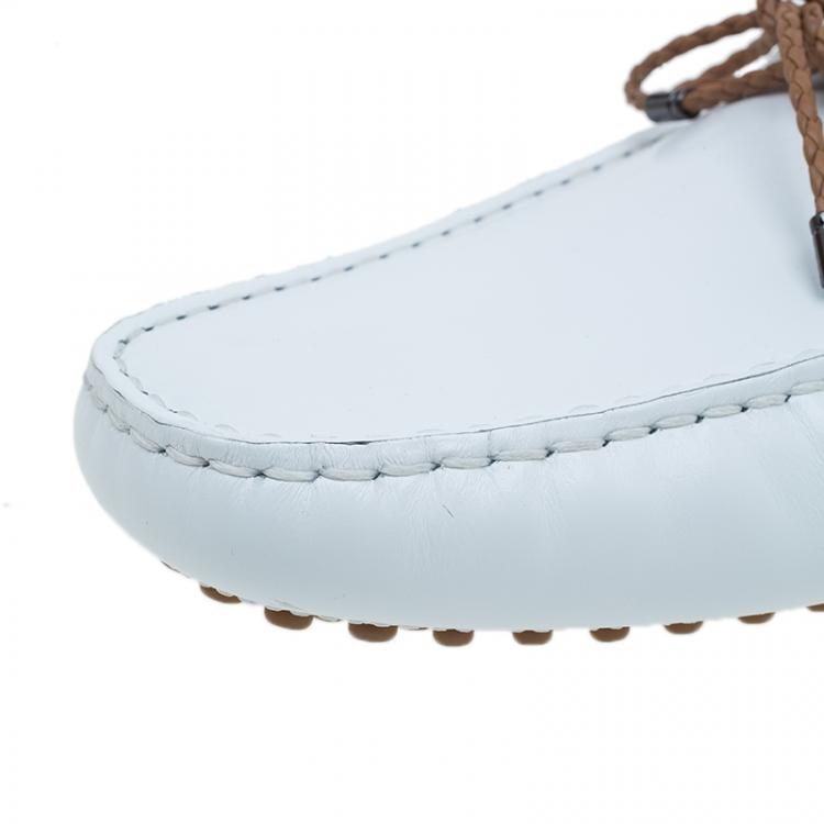 Pre Owned Tod's White Leather Bow Loafers Size 42.5