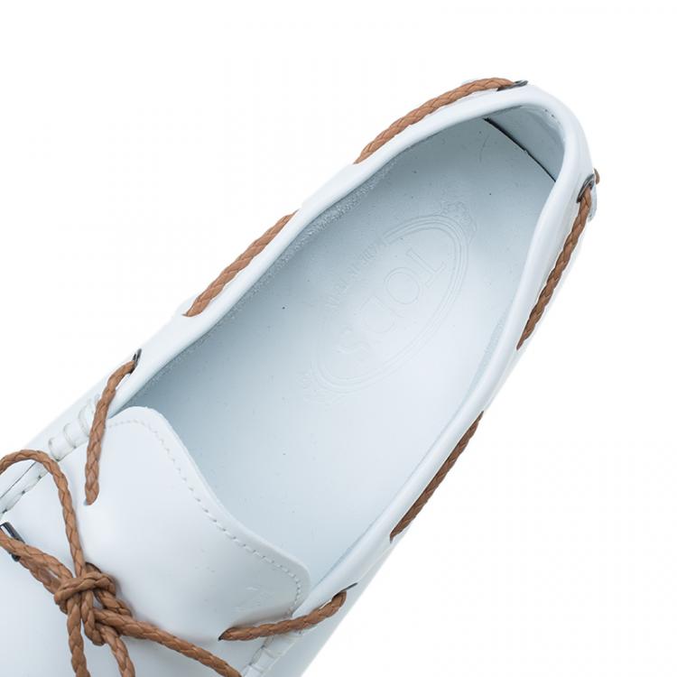 Pre Owned Tod's White Leather Bow Loafers Size 42.5