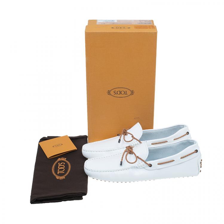 Pre Owned Tod's White Leather Bow Loafers Size 42.5