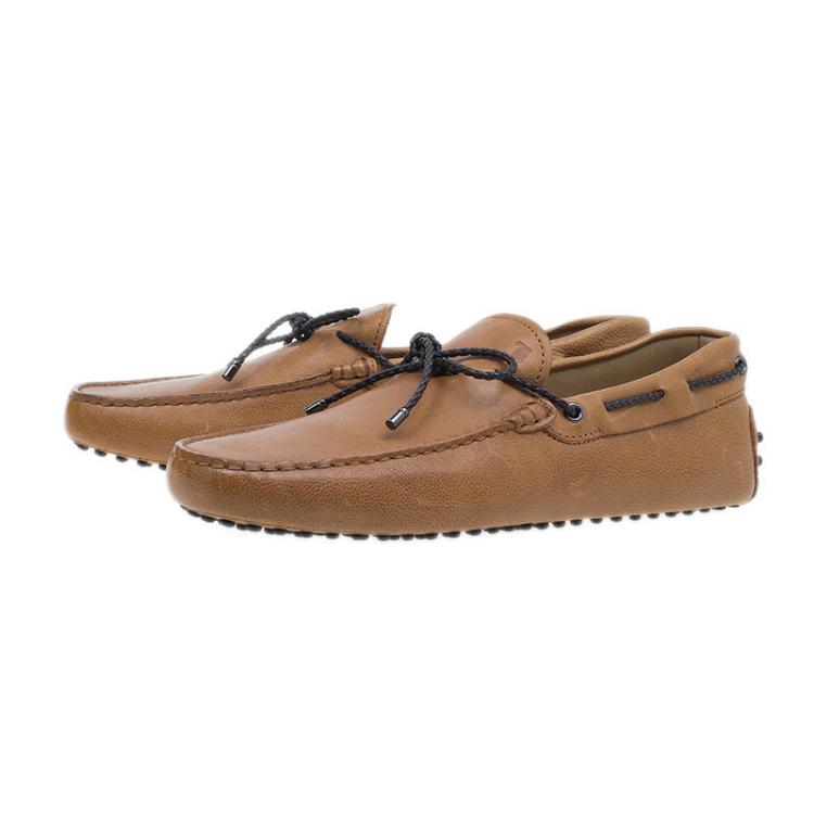 Pre Owned Tod's Brown Leather Bow Loafers Size 42.5