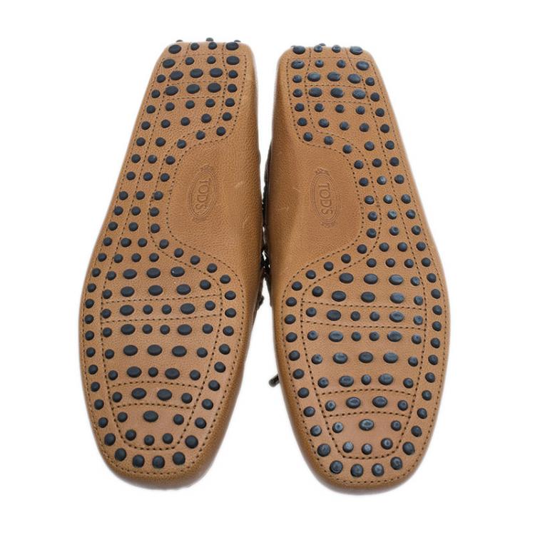Pre Owned Tod's Brown Leather Bow Loafers Size 42.5