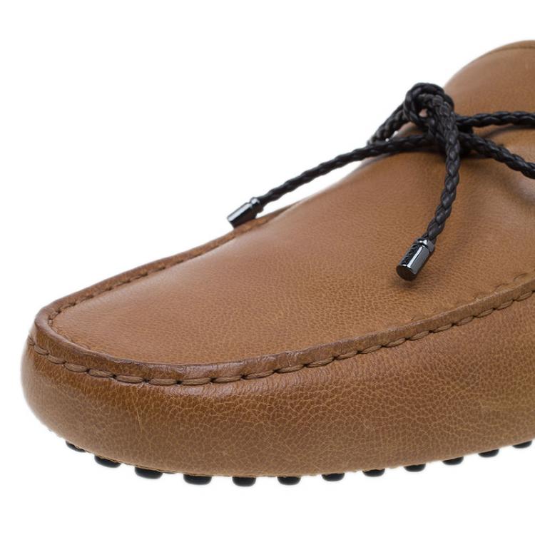 Pre Owned Tod's Brown Leather Bow Loafers Size 42.5