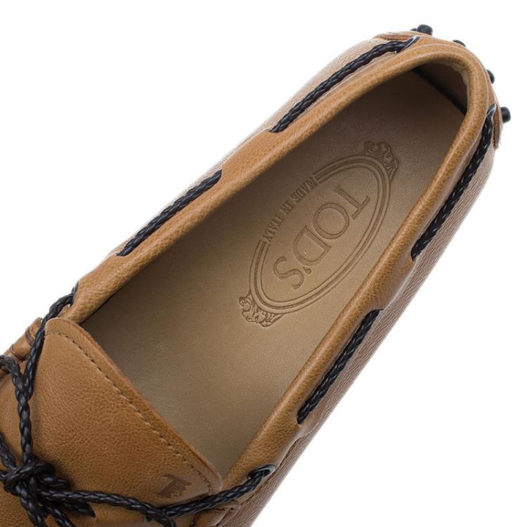 Pre Owned Tod's Brown Leather Bow Loafers Size 42.5