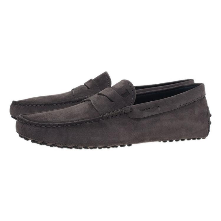 Pre Owned Tod's Grey Suede Penny Loafers Size 42