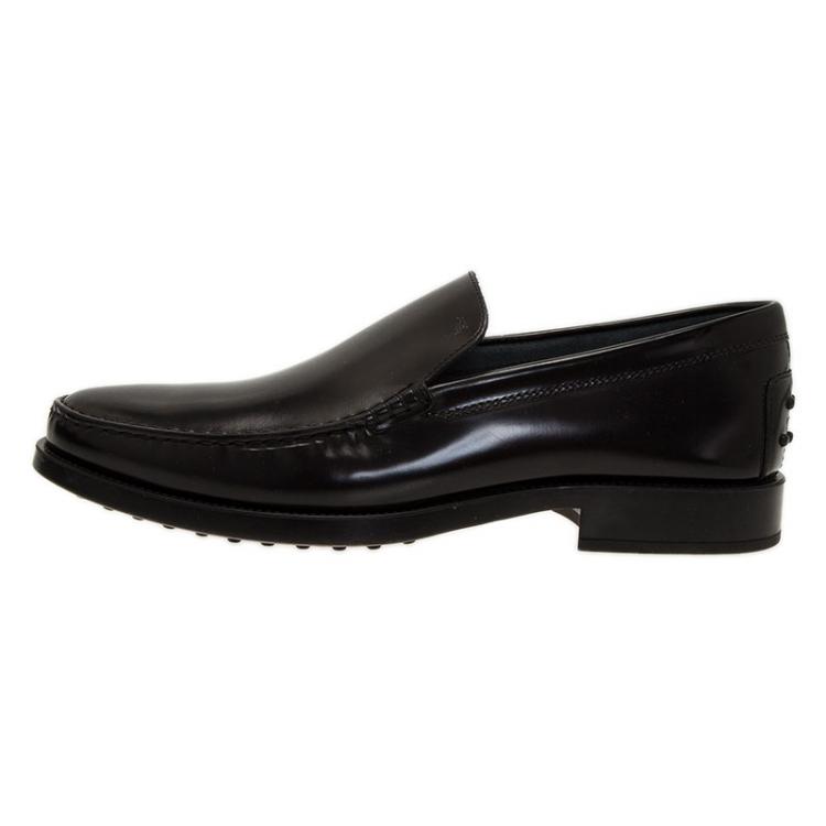 Pre Owned Tod's Black Leather Slip On Loafers Size 44.5