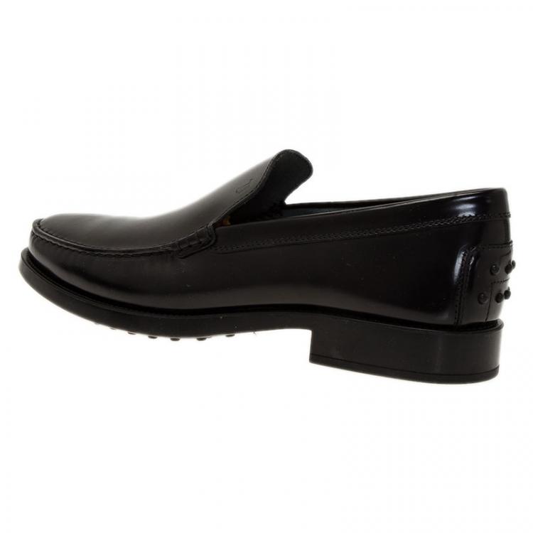 Pre Owned Tod's Black Leather Slip On Loafers Size 44.5