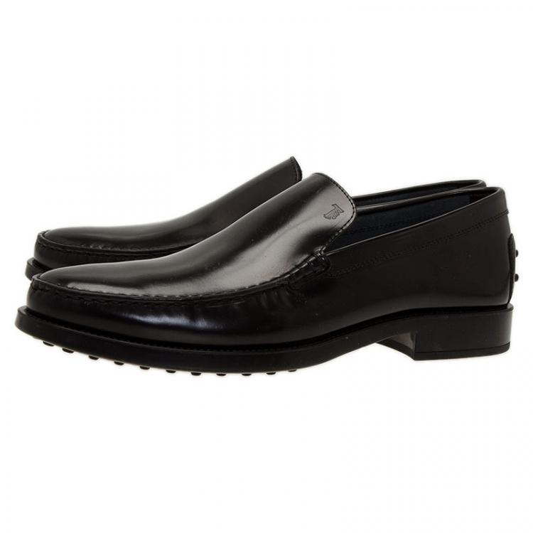 Pre Owned Tod's Black Leather Slip On Loafers Size 44.5