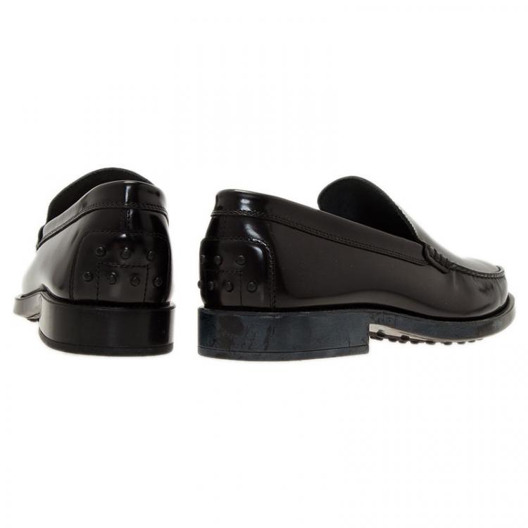 Pre Owned Tod's Black Leather Slip On Loafers Size 44.5