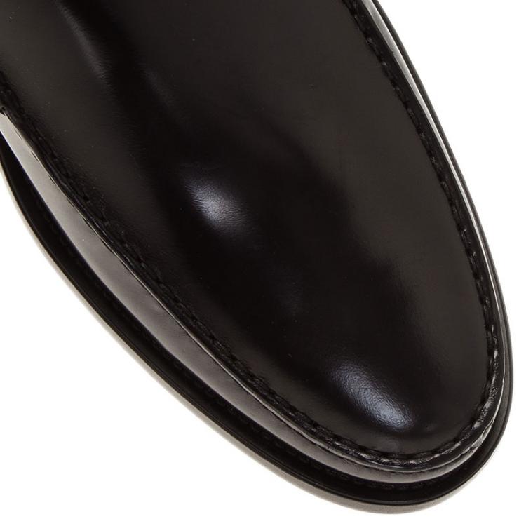 Pre Owned Tod's Black Leather Slip On Loafers Size 44.5