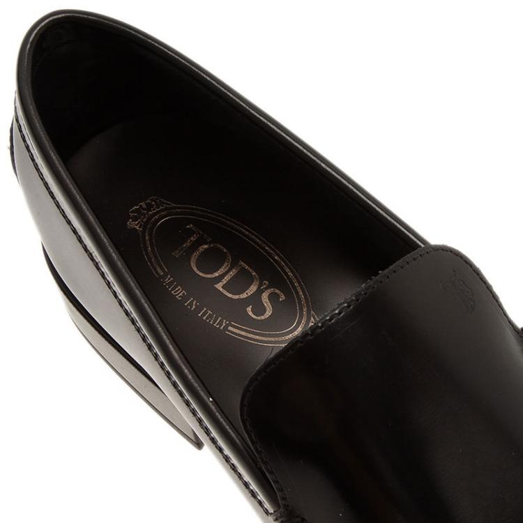 Pre Owned Tod's Black Leather Slip On Loafers Size 44.5