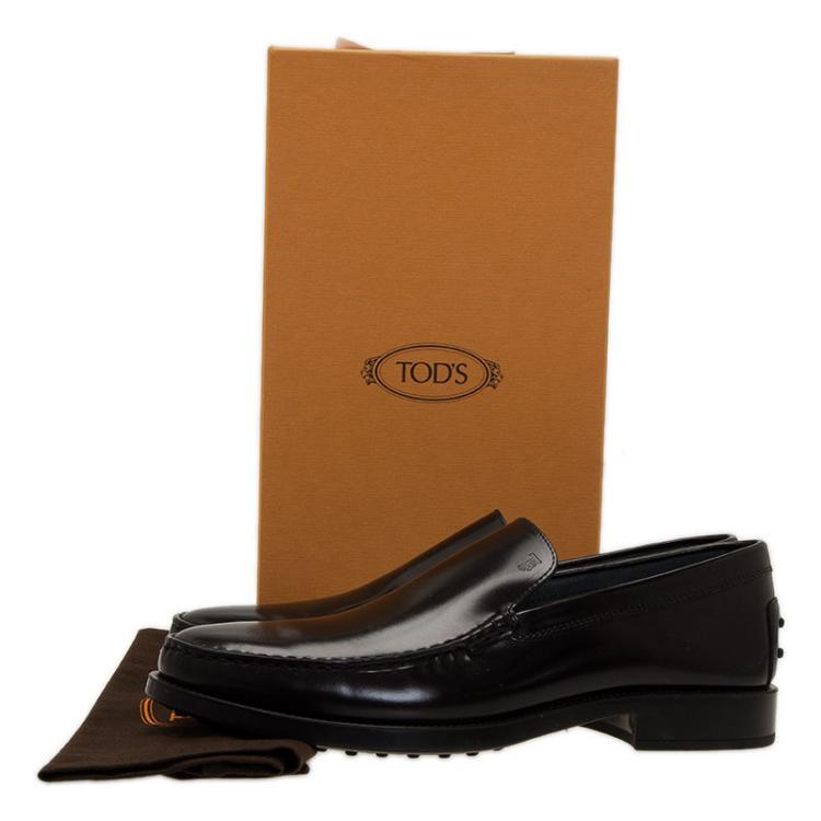 Pre Owned Tod's Black Leather Slip On Loafers Size 44.5