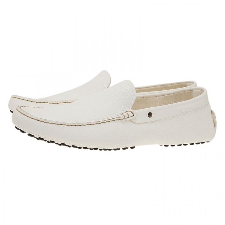 Pre Owned Tod's White Leather Loafers  Size 43