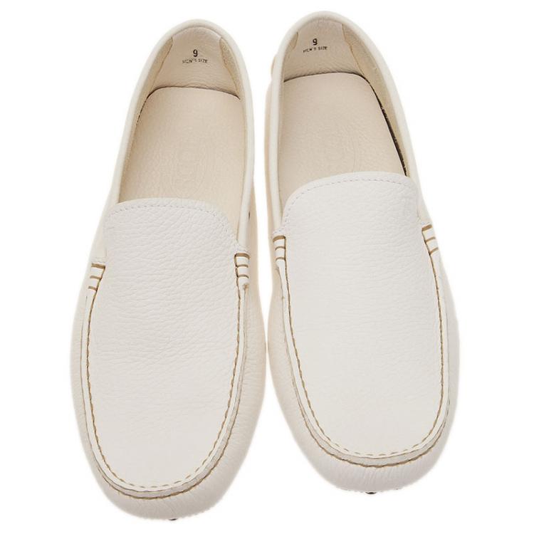 Pre Owned Tod's White Leather Loafers  Size 43