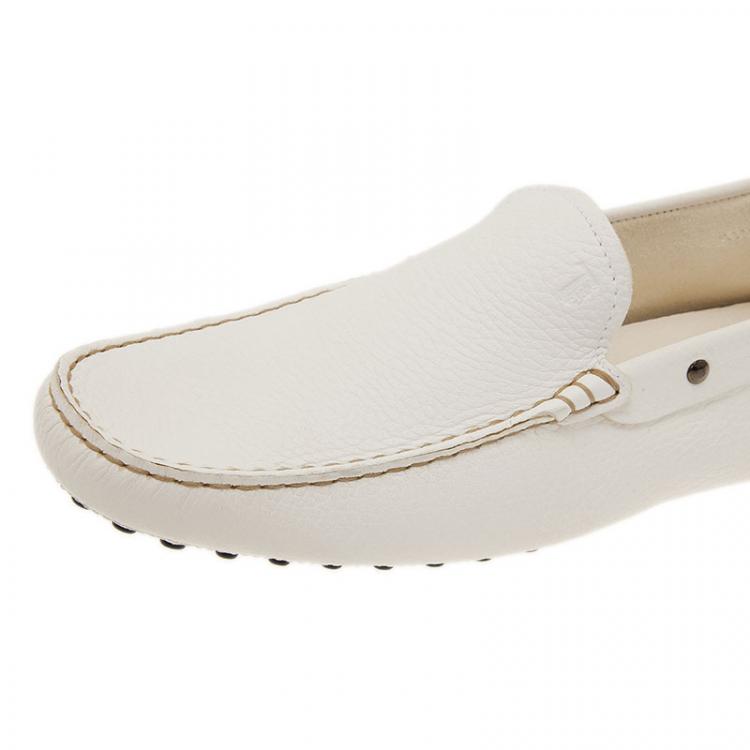 Pre Owned Tod's White Leather Loafers  Size 43