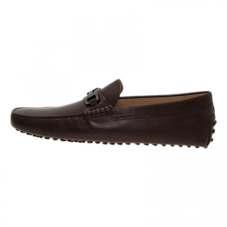 Pre Owned Tod's Brown Leather Horsebit Buckle Loafers Size 44
