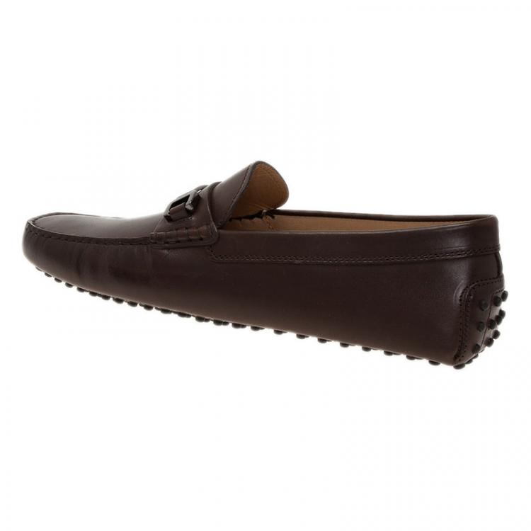 Pre Owned Tod's Brown Leather Horsebit Buckle Loafers Size 44