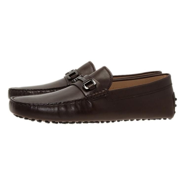 Pre Owned Tod's Brown Leather Horsebit Buckle Loafers Size 44