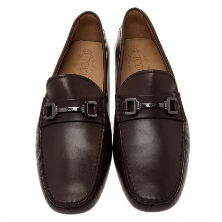 Pre Owned Tod's Brown Leather Horsebit Buckle Loafers Size 44