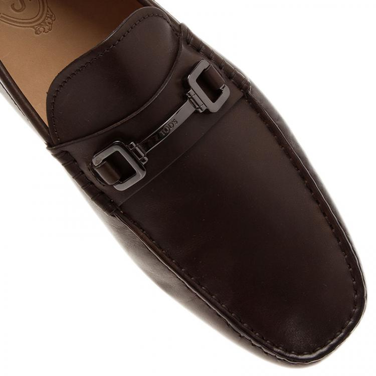 Pre Owned Tod's Brown Leather Horsebit Buckle Loafers Size 44