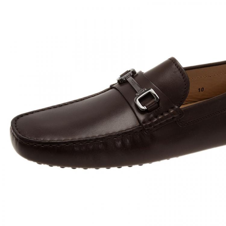Pre Owned Tod's Brown Leather Horsebit Buckle Loafers Size 44