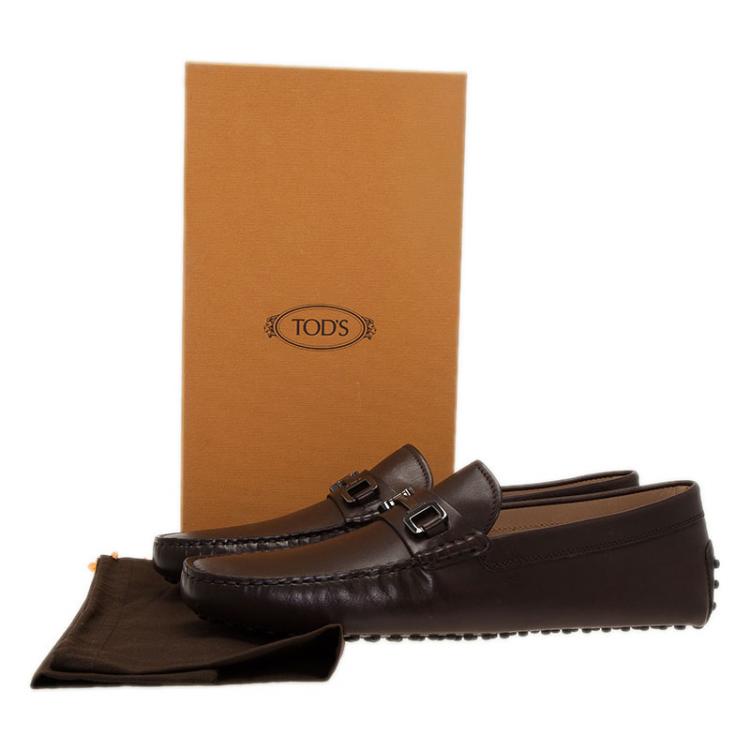 Pre Owned Tod's Brown Leather Horsebit Buckle Loafers Size 44