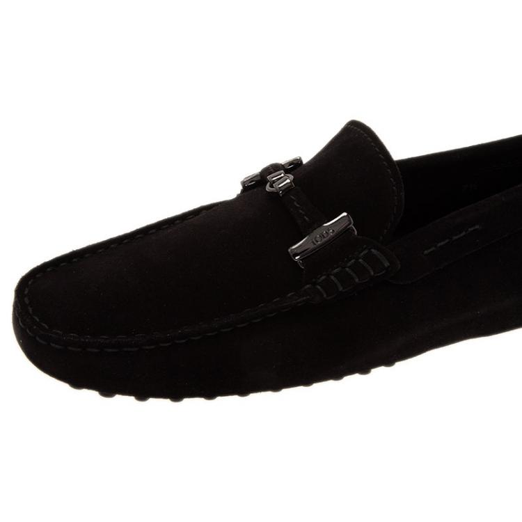 Pre Owned Tod's Black Suede Horsebit Buckle Loafers Size 41.5