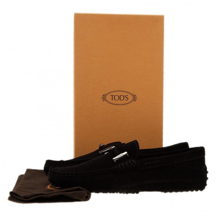 Pre Owned Tod's Black Suede Horsebit Buckle Loafers Size 41.5
