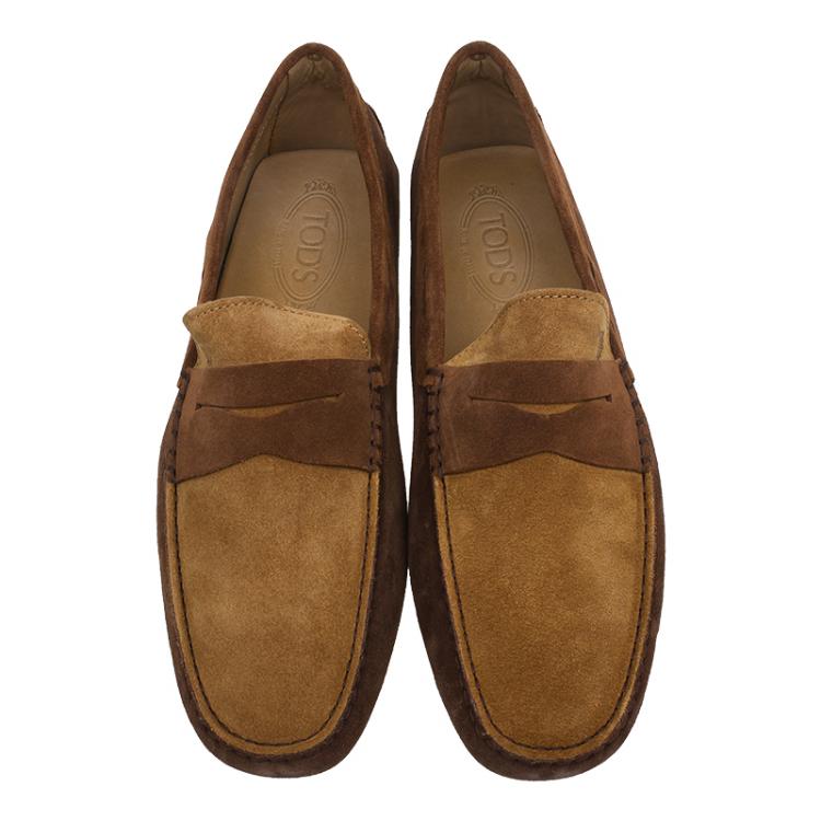 Pre Owned Tod's Brown Shaded Suede Penny Loafers Size 43.5