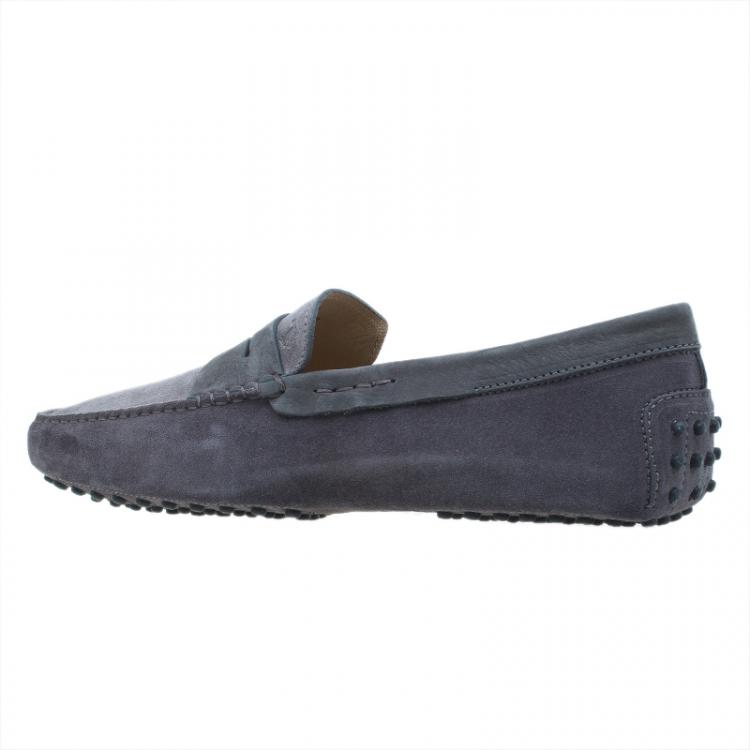 Pre Owned Tod's Grey Shaded Suede and Leather Penny Loafers Size 44