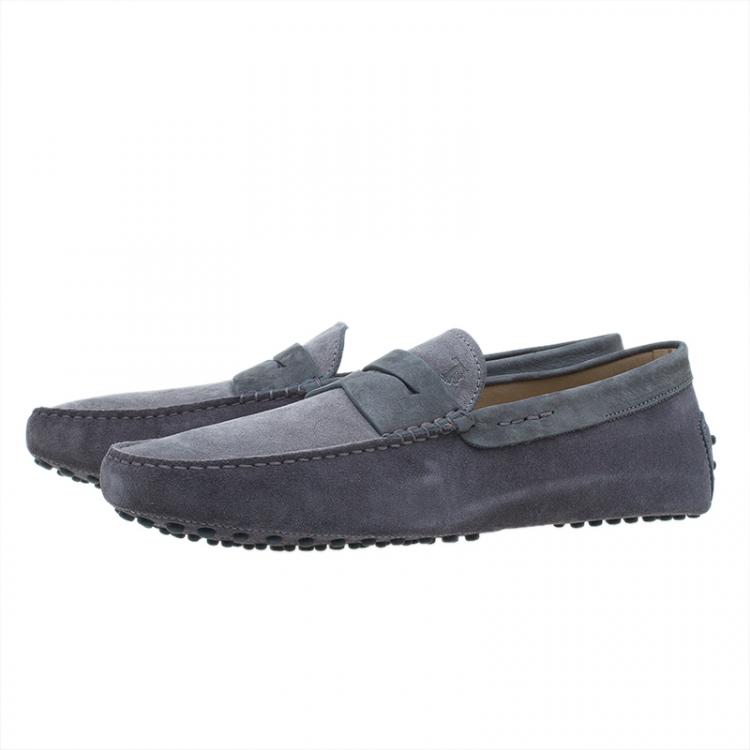 Pre Owned Tod's Grey Shaded Suede and Leather Penny Loafers Size 44