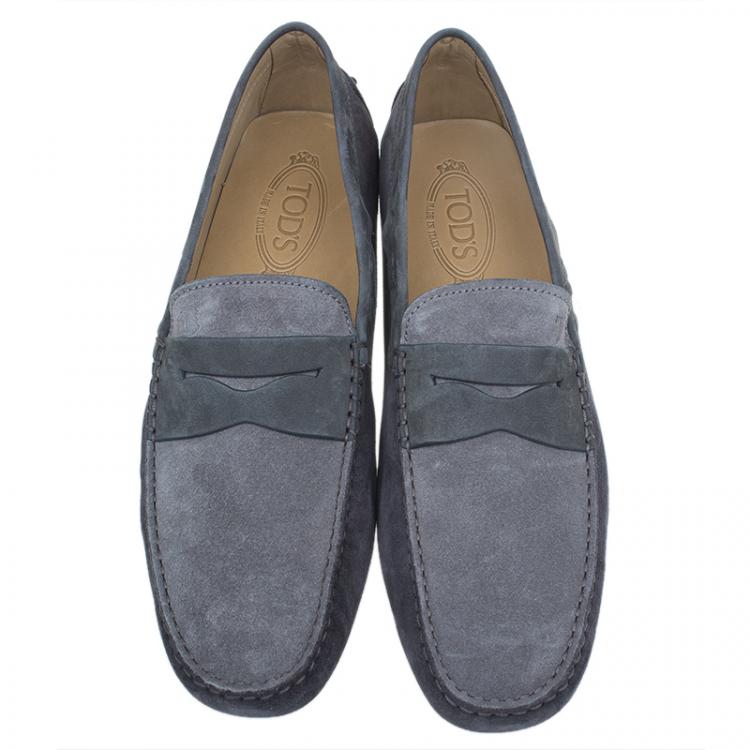 Pre Owned Tod's Grey Shaded Suede and Leather Penny Loafers Size 44