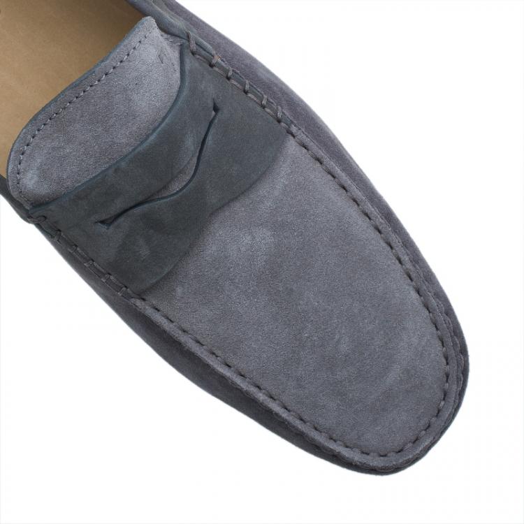 Pre Owned Tod's Grey Shaded Suede and Leather Penny Loafers Size 44