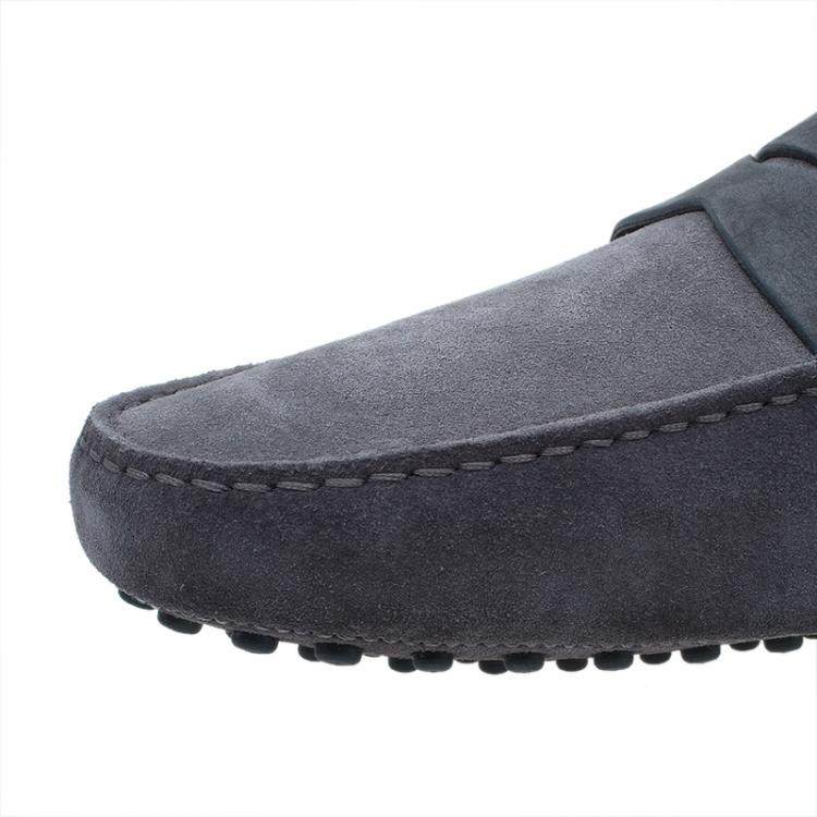 Pre Owned Tod's Grey Shaded Suede and Leather Penny Loafers Size 44