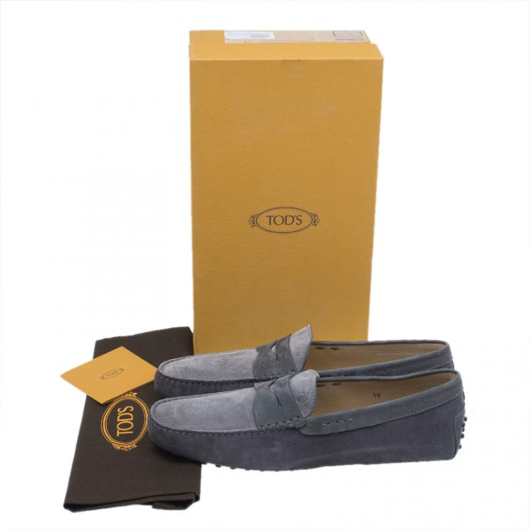 Pre Owned Tod's Grey Shaded Suede and Leather Penny Loafers Size 44
